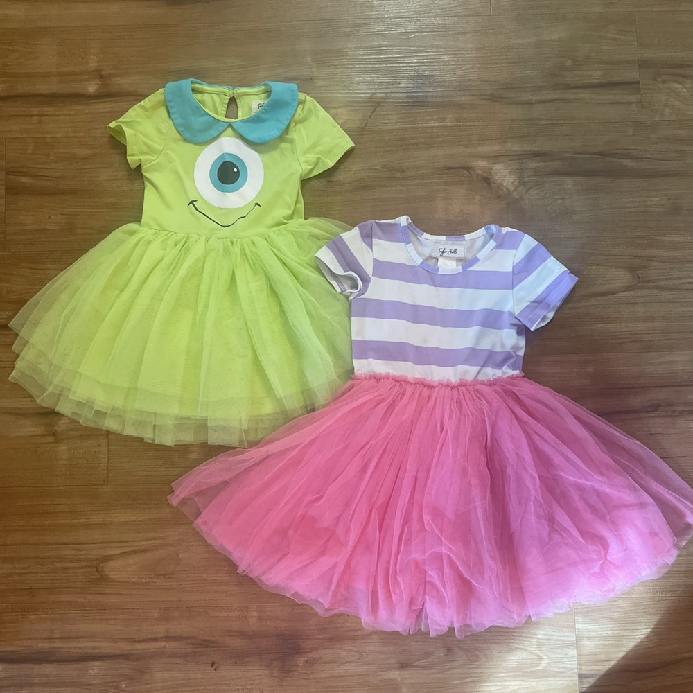 Adorable Green Monster and Pink Striped Tutu Dress Set
